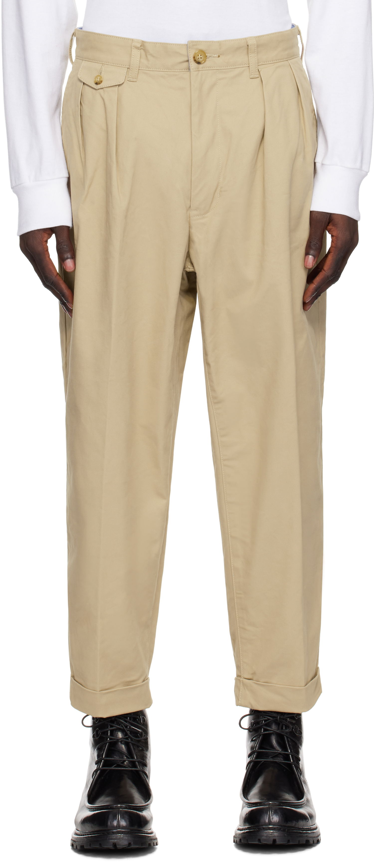 Hlače BEAMS BEAMS PLUS 2 Pleats Twill Trousers Bež | 38230097874, 0