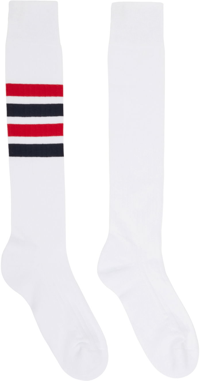 Nogavice Thom Browne Thom Browne Striped Knee-High Socks Bela | MAS085A-01690