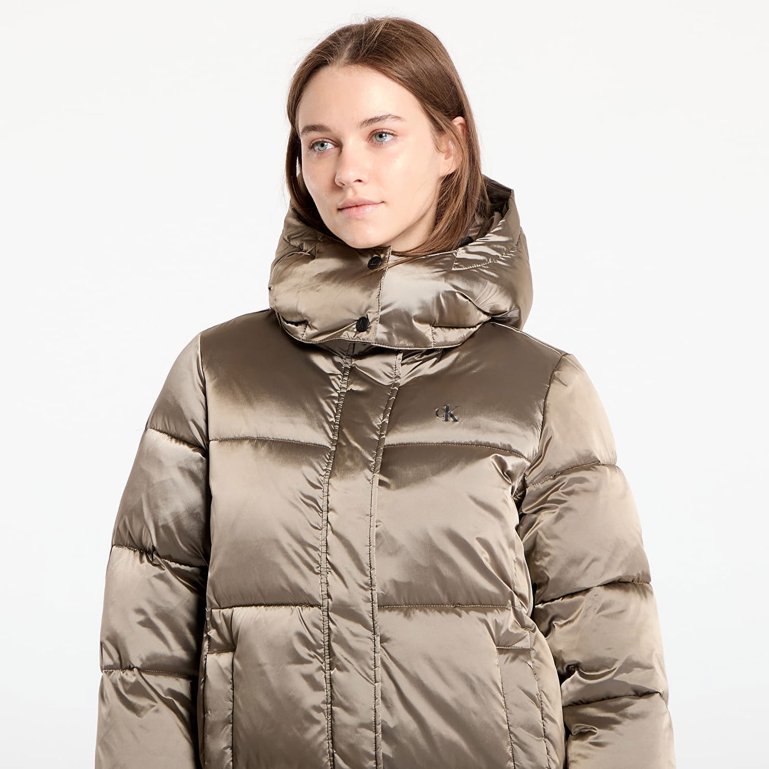 Puhovka CALVIN KLEIN Shiny Satin Puffer Coat Brindle Bež | J20J224617 PAV, 1