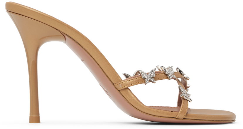 Modni dodatki Amina Muaddi Amina Muaddi Debora Heeled Sandals Bež | DEBORA SLIPPER ROUNDED NAP