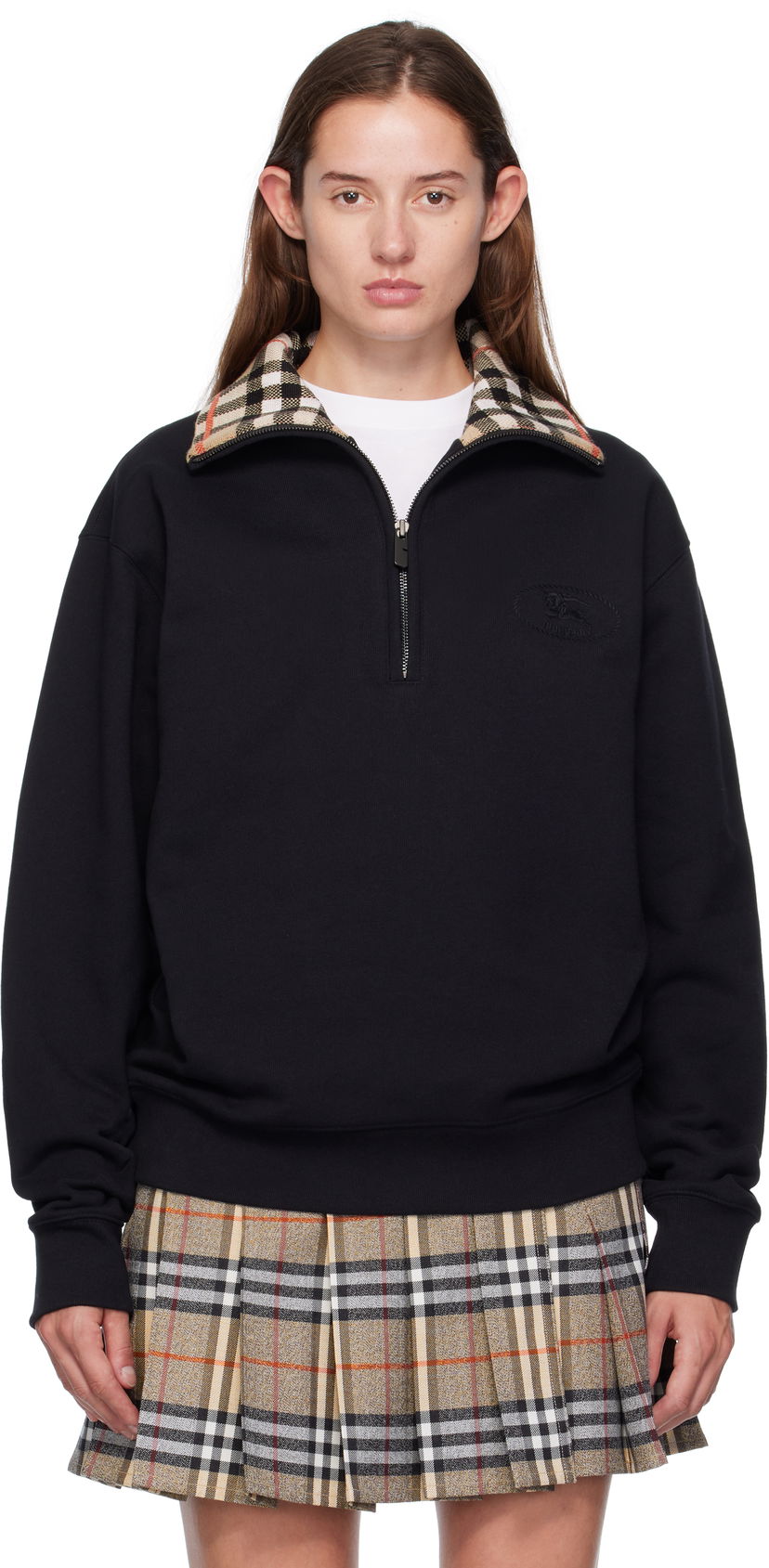 Pulover Burberry Burberry Check Collar Quarter-Zip Sweatshirt Črna | 8109063