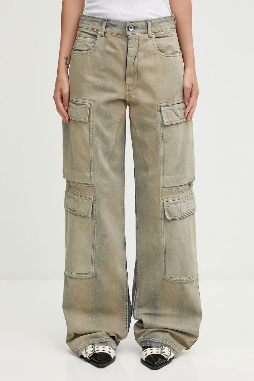 Cargo hlače Rick Owens Rick Owens DRKSHDW Cotton Wide Leg Double Cargo Jeans with Medium Waist Bež | DS02E7308.DMP