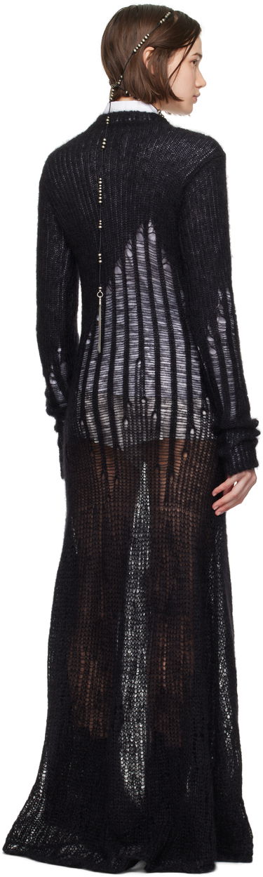 Obleke Ann Demeulemeester Ann Demeulemeester Paiva X-Long Distressed Maxi Dress Črna | 2402-W-KN08-KN044-099, 2