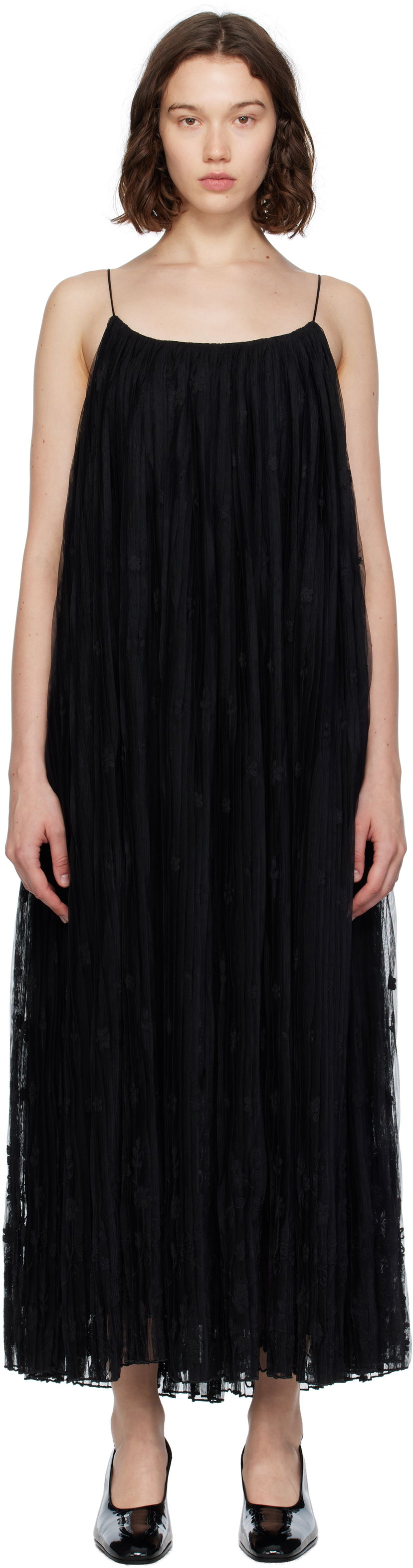 Obleke TOTEME TOTEME Floral Tulle Midi Dress Črna | 253-WRD0211-FB0431