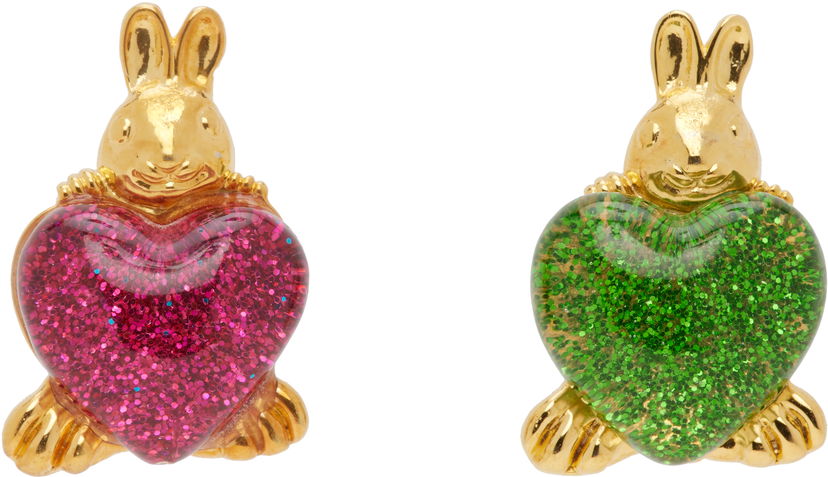 Uhani Chopova Lowena Chopova Lowena Belly Bunnies Glitter Heart Stud Earrings Večbarvna | 6643