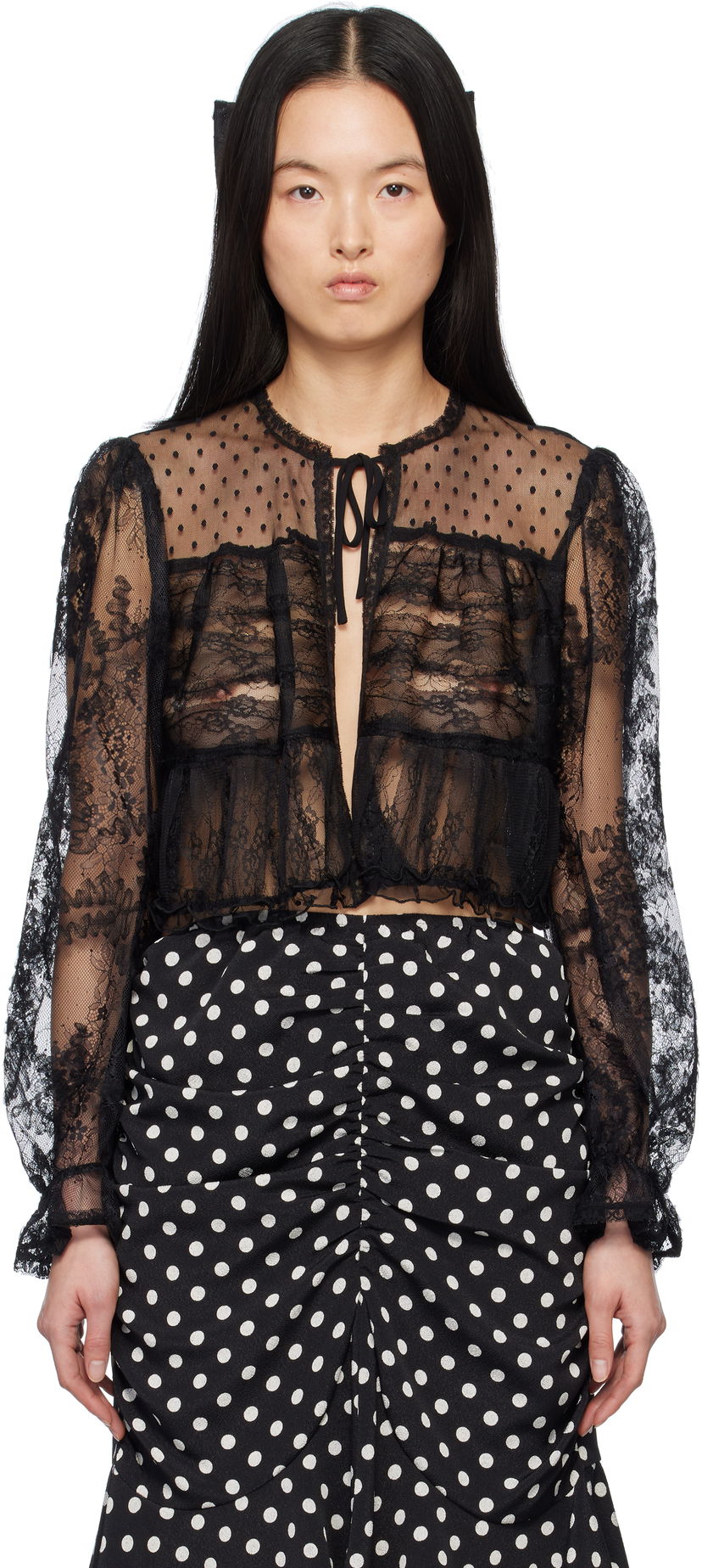 Pleteni pulover Anna Sui Anna Sui Lace Combo Cardigan Črna | 1125M30