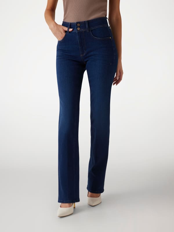 Kavbojke GUESS Shape Up High-Waisted Straight Leg Jeans Modra | W5RA0VD5L91