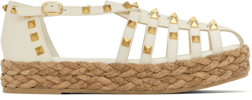 Superge in čevlji Valentino Valentino Garavani Rockstud Cork Wedge Sandals Bela | 6W2S0LP9CYP