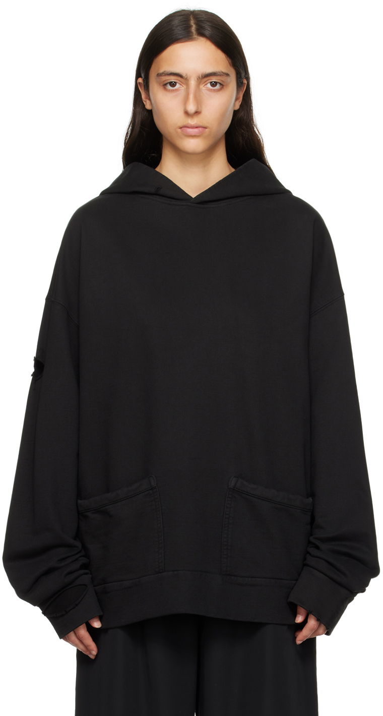 Pulover We11done Distressed Hoodie Črna | WD-TH3-23-757-U-BK