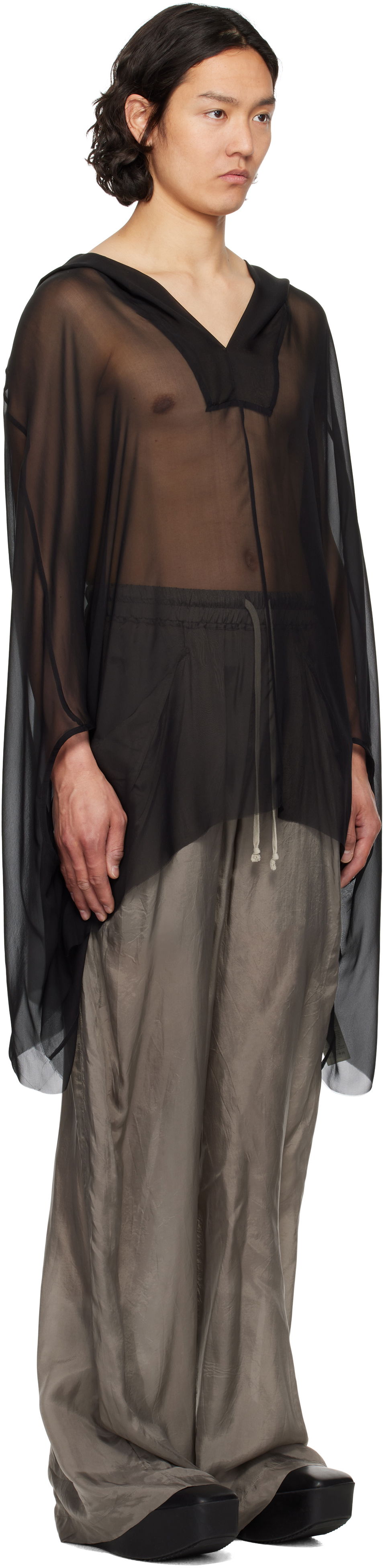 Pleteni pulover Rick Owens Rick Owens Hollywood Hooded Kaftan Črna | RR01E5505 S, 1