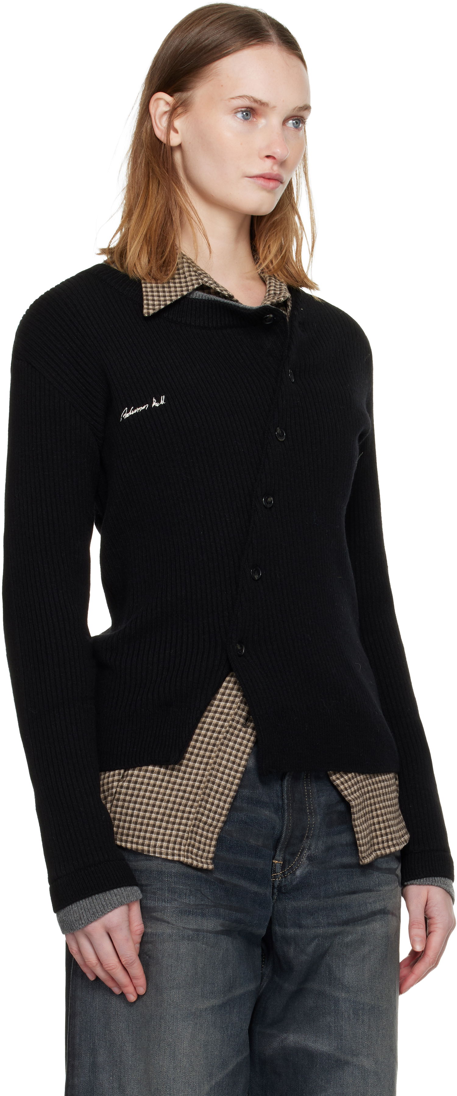 Pleteni pulover Andersson Bell Button Slim Knit Cardigan Črna | atb1383w, 1