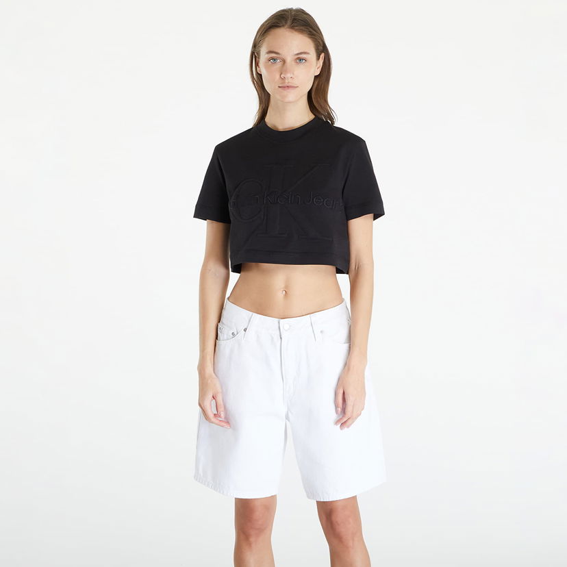 Majica CALVIN KLEIN Premium Monologo Cropped T-Shirt Black Črna | J20J223362 BEH