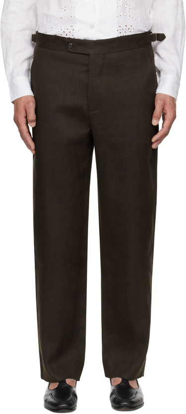 Hlače Bode Bode Lightweight Linen Side-Buckle Trousers Rjava | MRS25BT072, 0