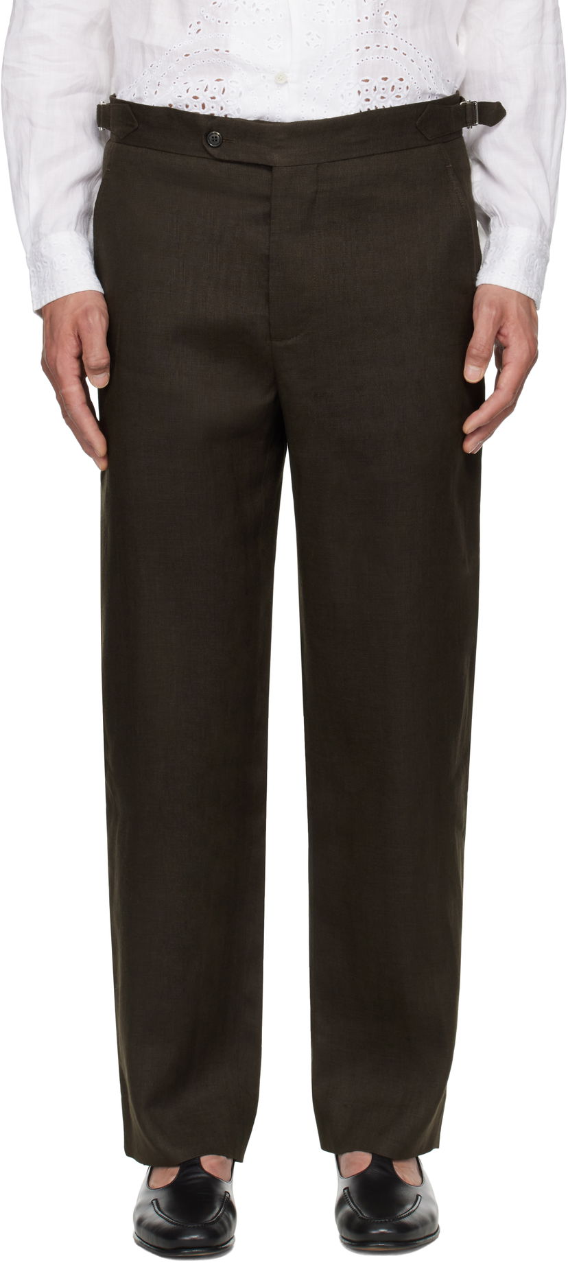 Hlače Bode Bode Lightweight Linen Side-Buckle Trousers Rjava | MRS25BT072