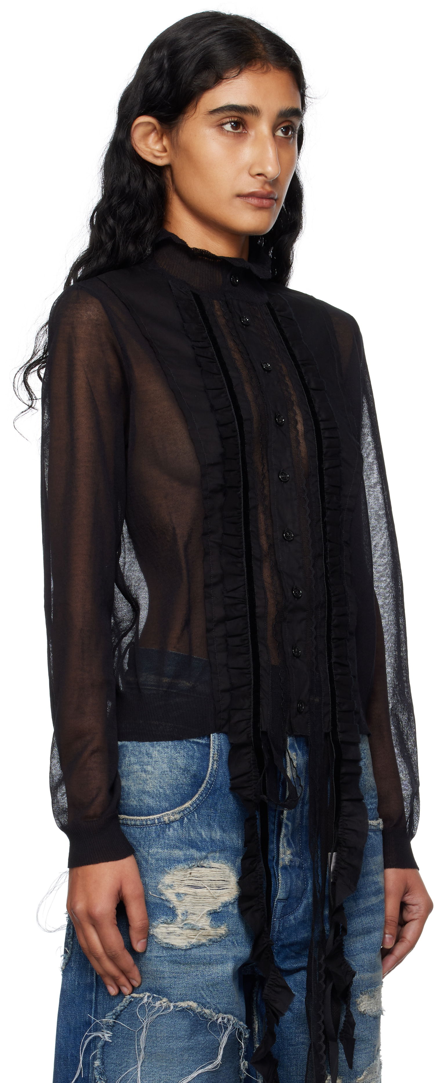 Srajce Ann Demeulemeester Ann Demeulemeester Monya Sheer Ruffle Blouse Črna | B0012852-KN008-099, 1