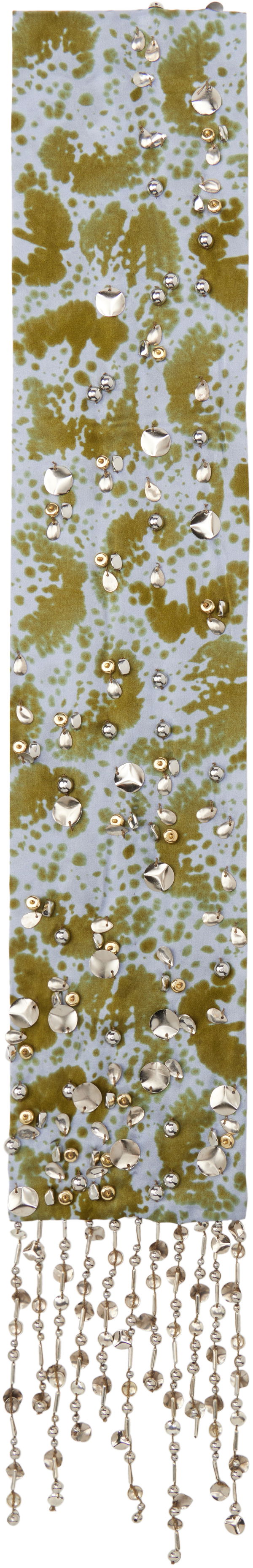 Šala Dries Van Noten Dries Van Noten Embroidered Silk Scarf with Beaded Fringe Modra | 251-011302-1163
