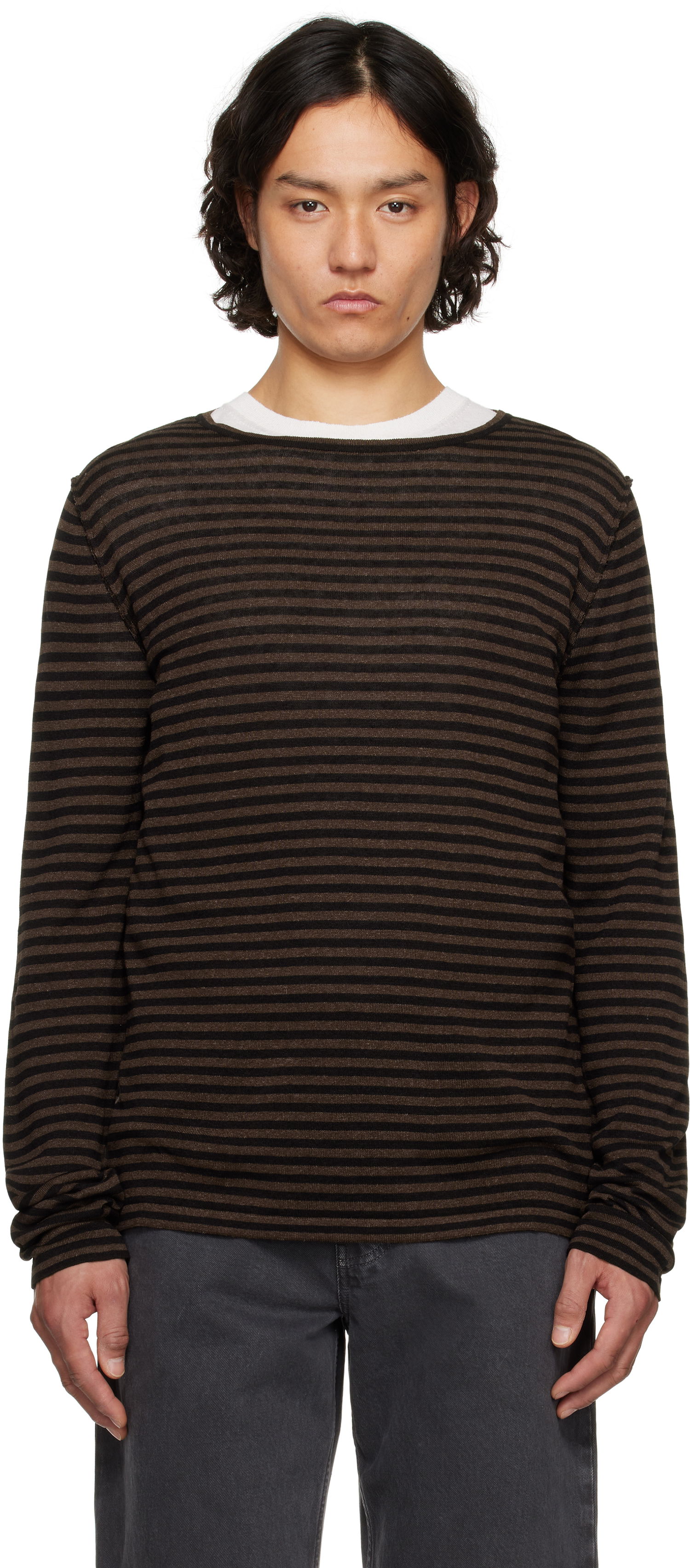 Pleteni pulover The Row The Row Striped Lillard Sweater Rjava | 885-Y889, 0