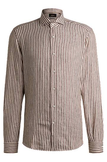 Srajce BOSS Regular-Fit Striped Linen Shirt Bež | 50539596