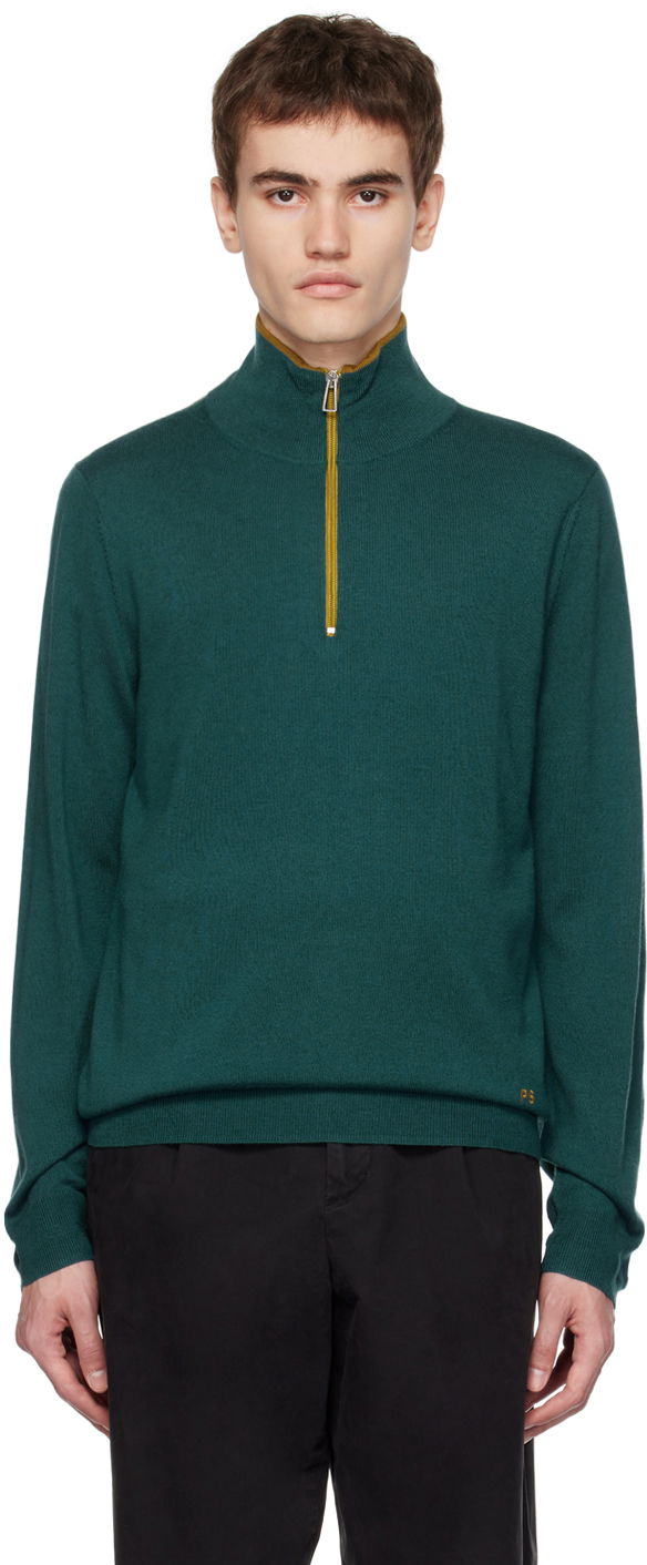 Pleteni pulover Paul Smith PS Paul Smith Half Zip Sweater Zelena | M2R-203Y-L21861