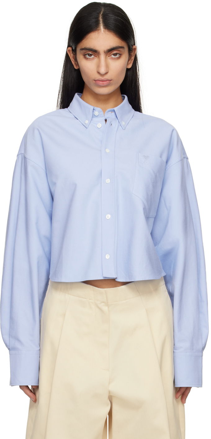 Srajce AMI Embroidered Shirt Modra | USH133.CO0031