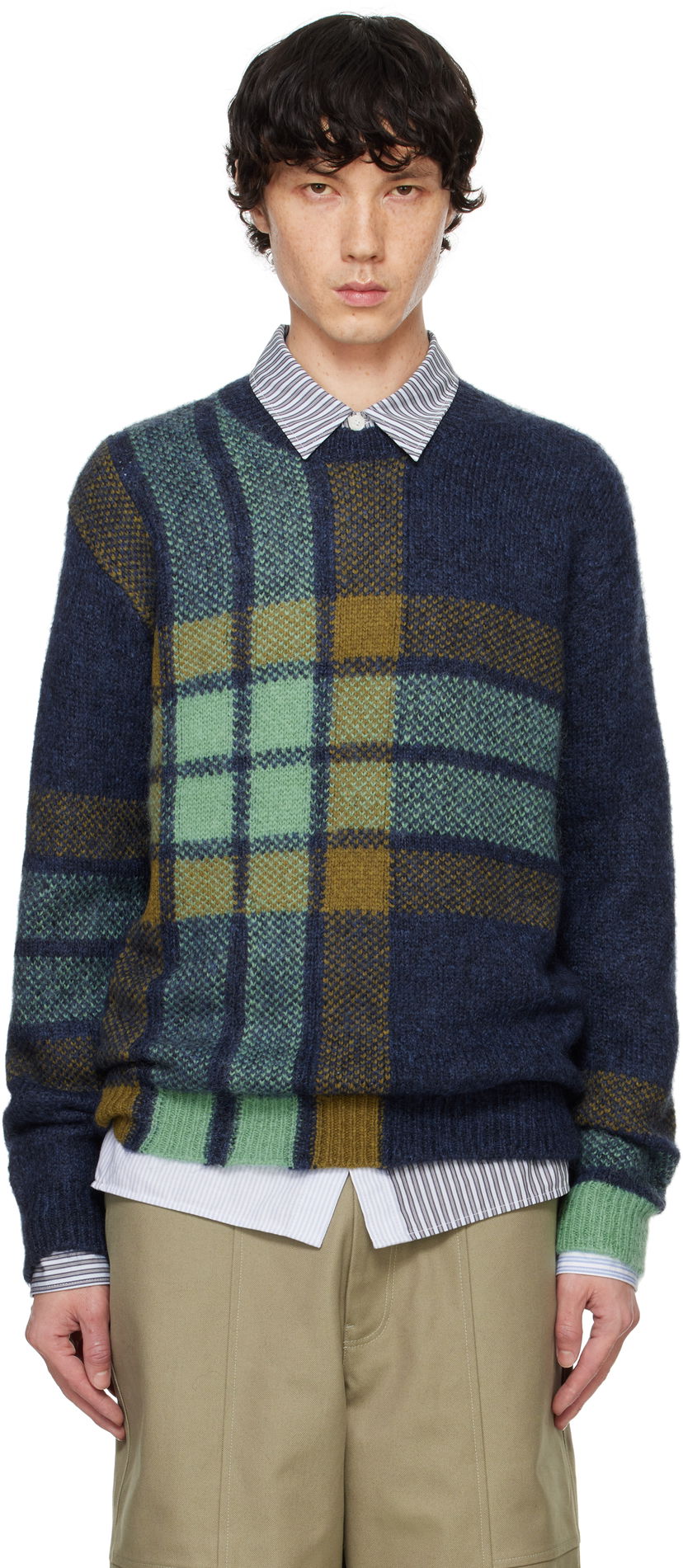 Pleteni pulover MAISON KITSUNÉ Graphic Check Intarsia Sweater Zelena | NM00811KT1111