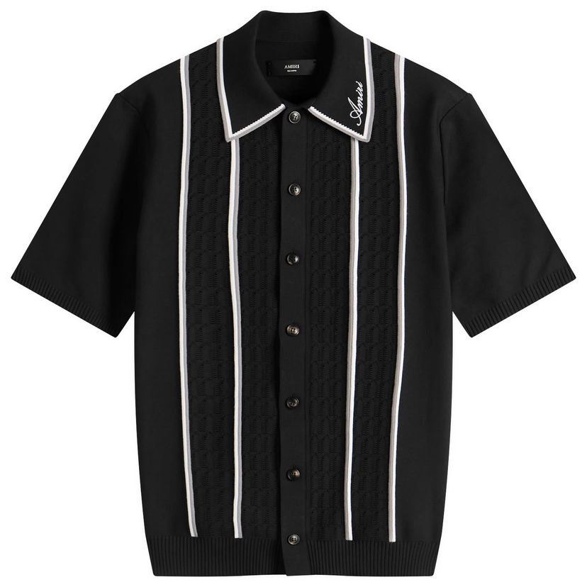 Polo majica AMIRI Amiri Script Stripe Knit Polo Shirt Črna | AMKNIR1025-Black