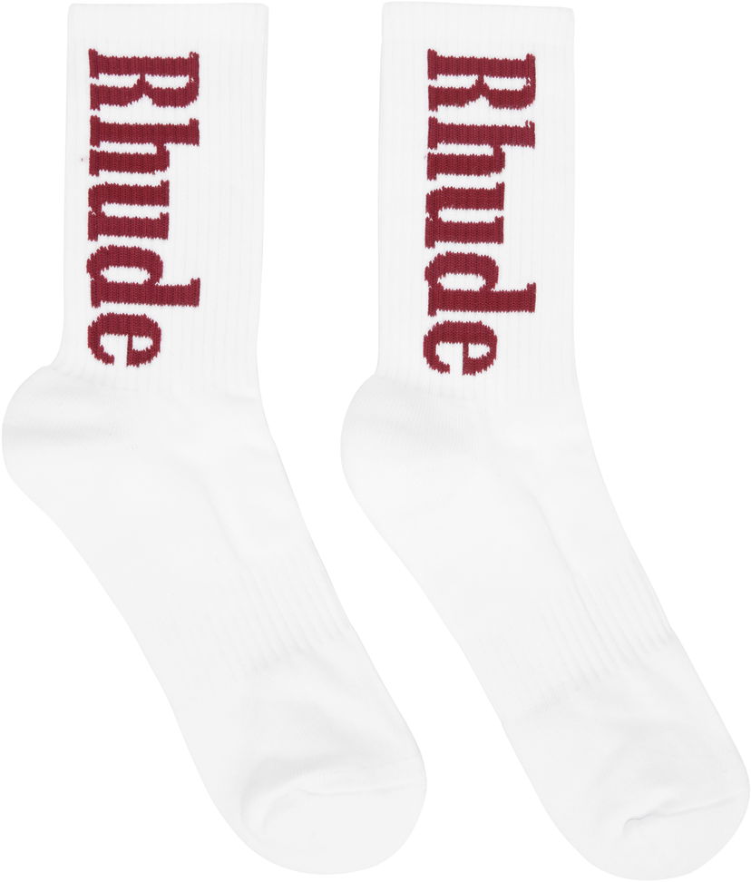 Nogavice Rhude RH Vertical Logo Socks Bela | RHSS25SO01227