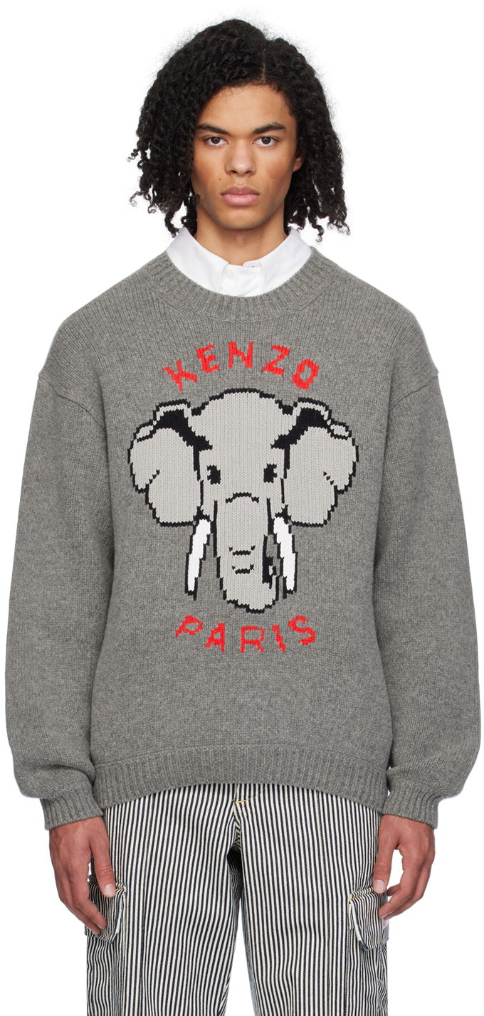 Pleteni pulover KENZO Paris Elephant Sweater Siva | FD55PU3643BA