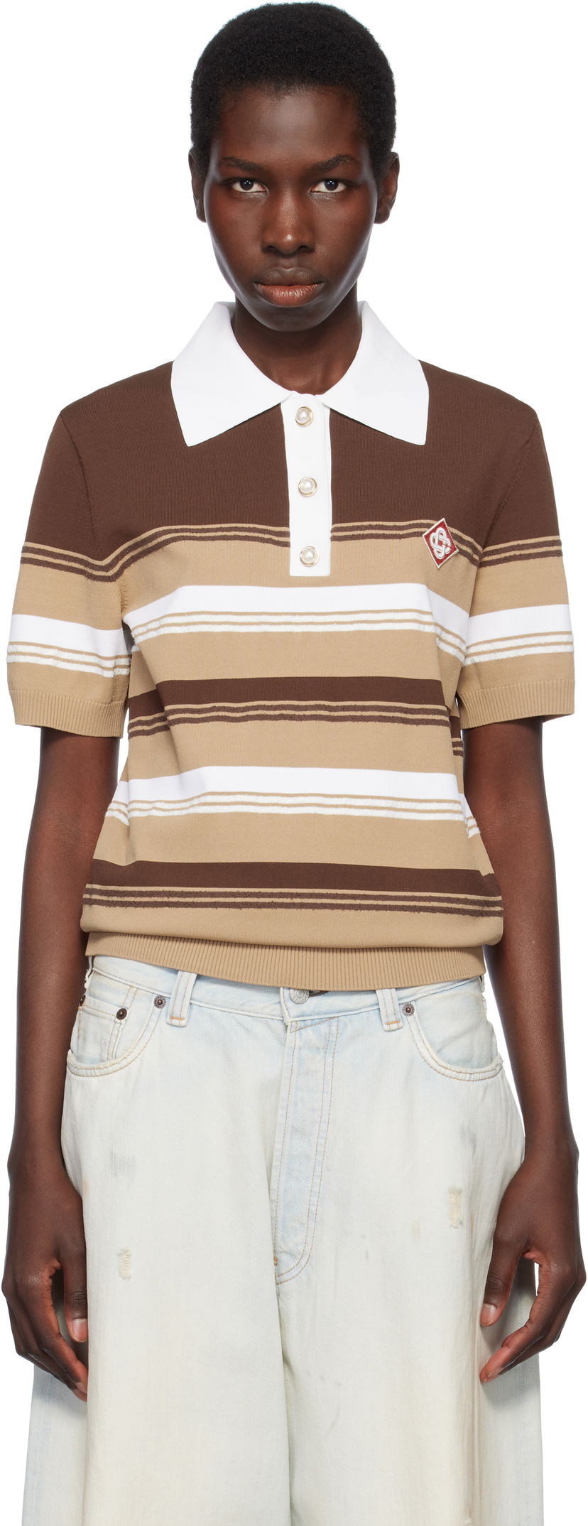 Polo majica Casablanca Casablanca Knitted Striped Polo Rjava | U-WS25-KW-907-01