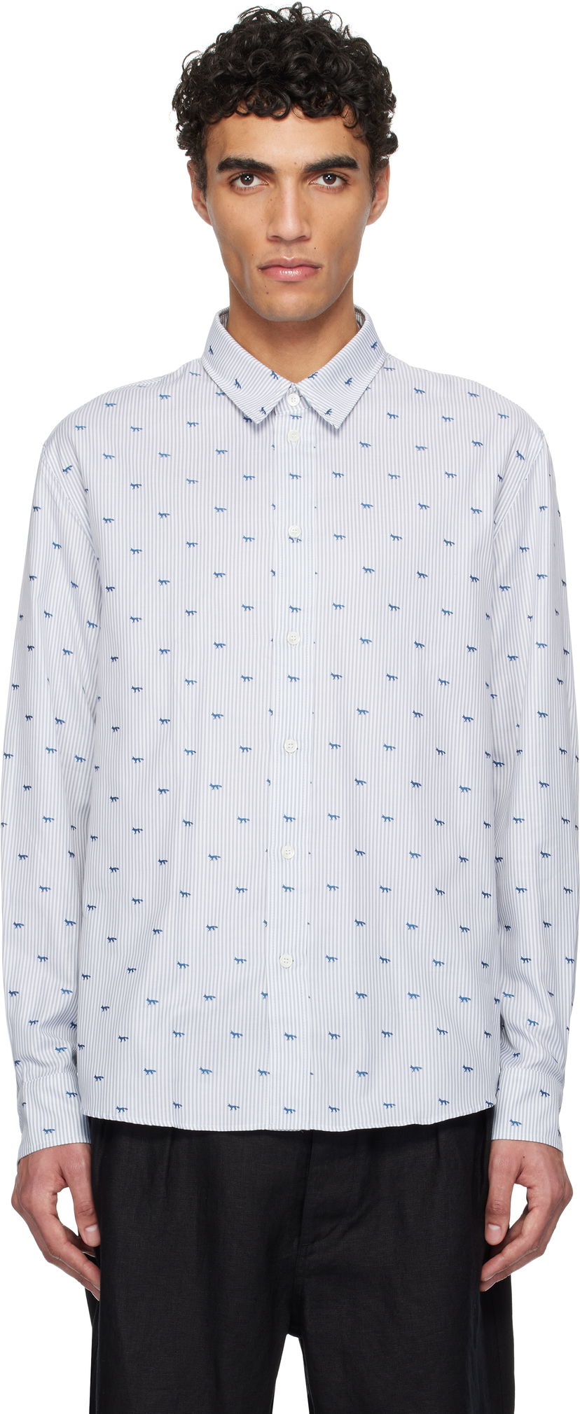 Srajce MAISON KITSUNÉ Maison Kitsuné Profile Fox Casual Striped Shirt Bela | MM00408WC5046