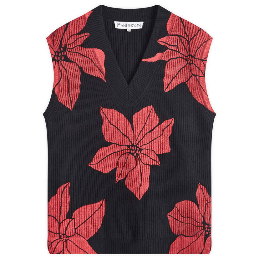 Pleteni pulover JW Anderson Printed V-Neck Vest Črna | KW1232-YN0170-999