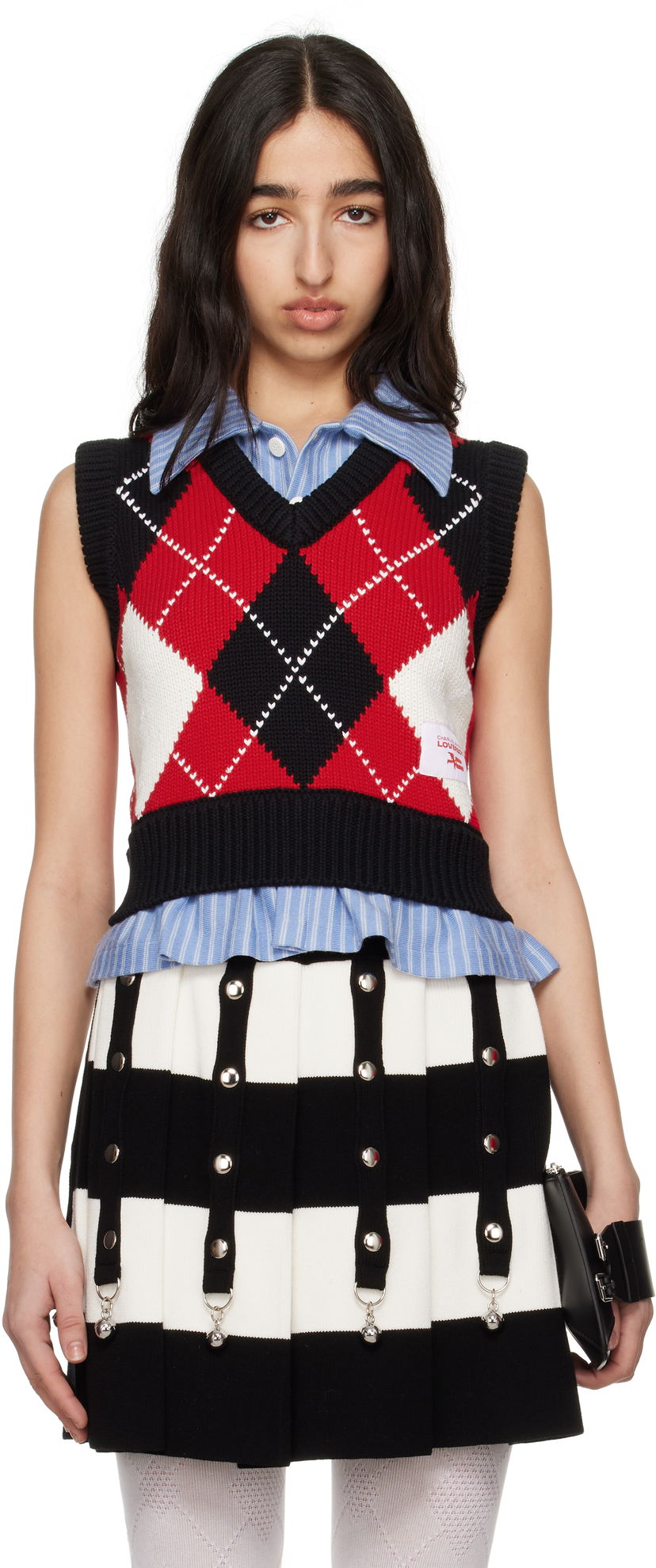 Pleteni pulover Charles Jeffrey Loverboy Charles Jeffrey LOVERBOY Cropped Argyle Vest Rdeča | 54091401