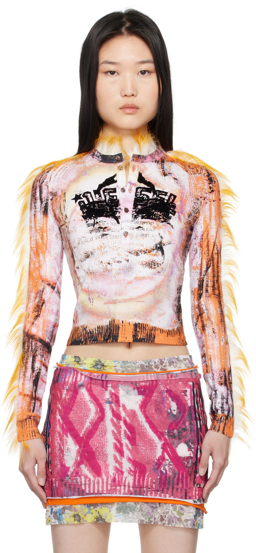 Krop-top Diesel Abstract Print Henley T-Shirt Večbarvna | A16505 0LKBA