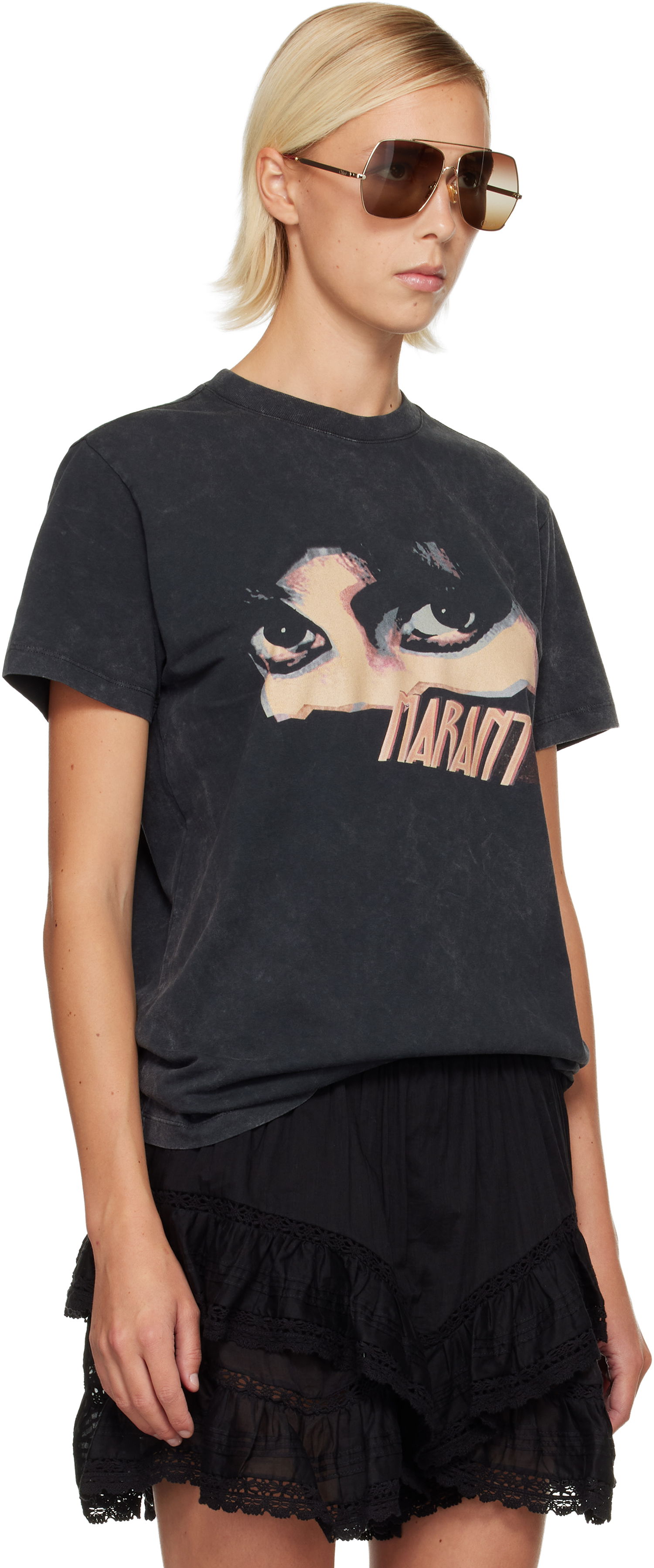 Majica Isabel Marant Étoile Etoile Zoeline Short Sleeve Washed Graphic Print T-Shirt Črna | TS0147FA-C3N07E, 1