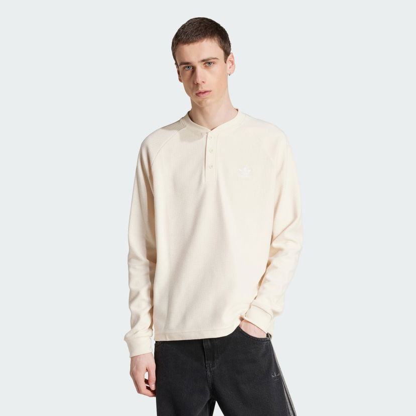 Majica adidas Performance Trefoil Essentials Waffle Henley Bež | JX2757