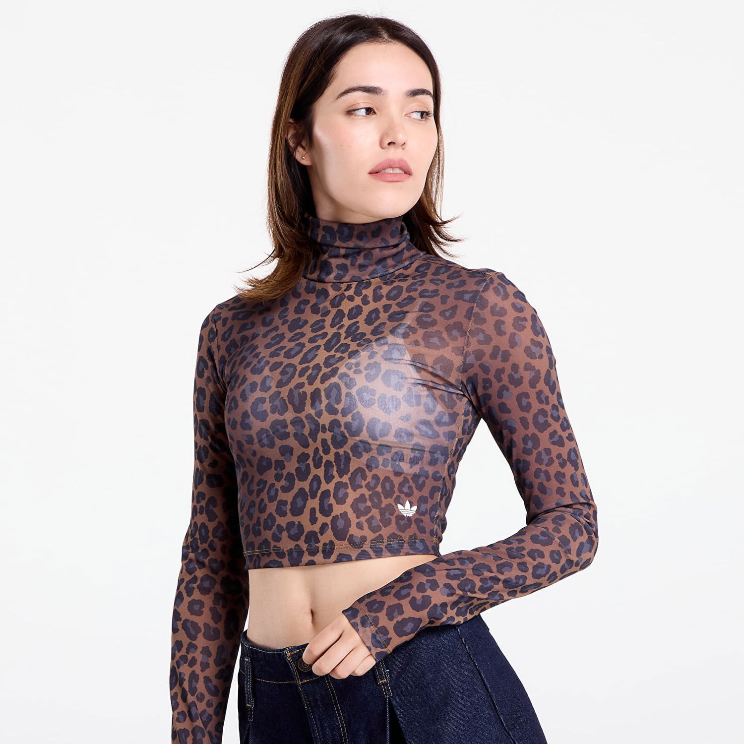 Krop-top adidas Performance Leopard Print Long Sleeve Crop Top Rjava | JW2772, 1