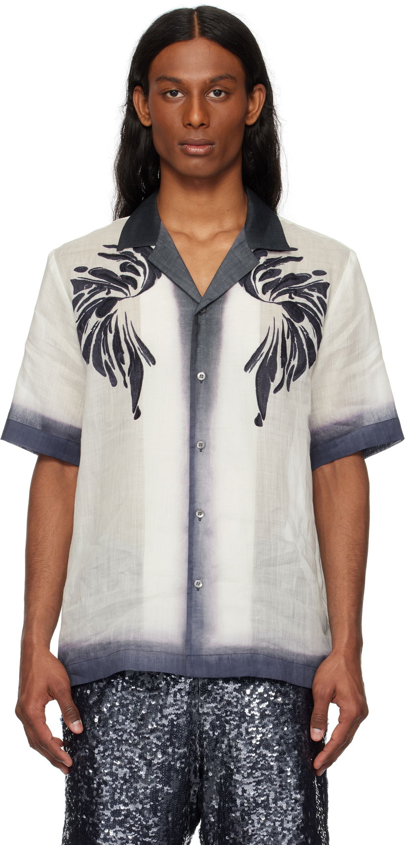 Srajce Dries Van Noten Dries Van Noten Embroidered Linen Shirt Siva | 251-080748-1268
