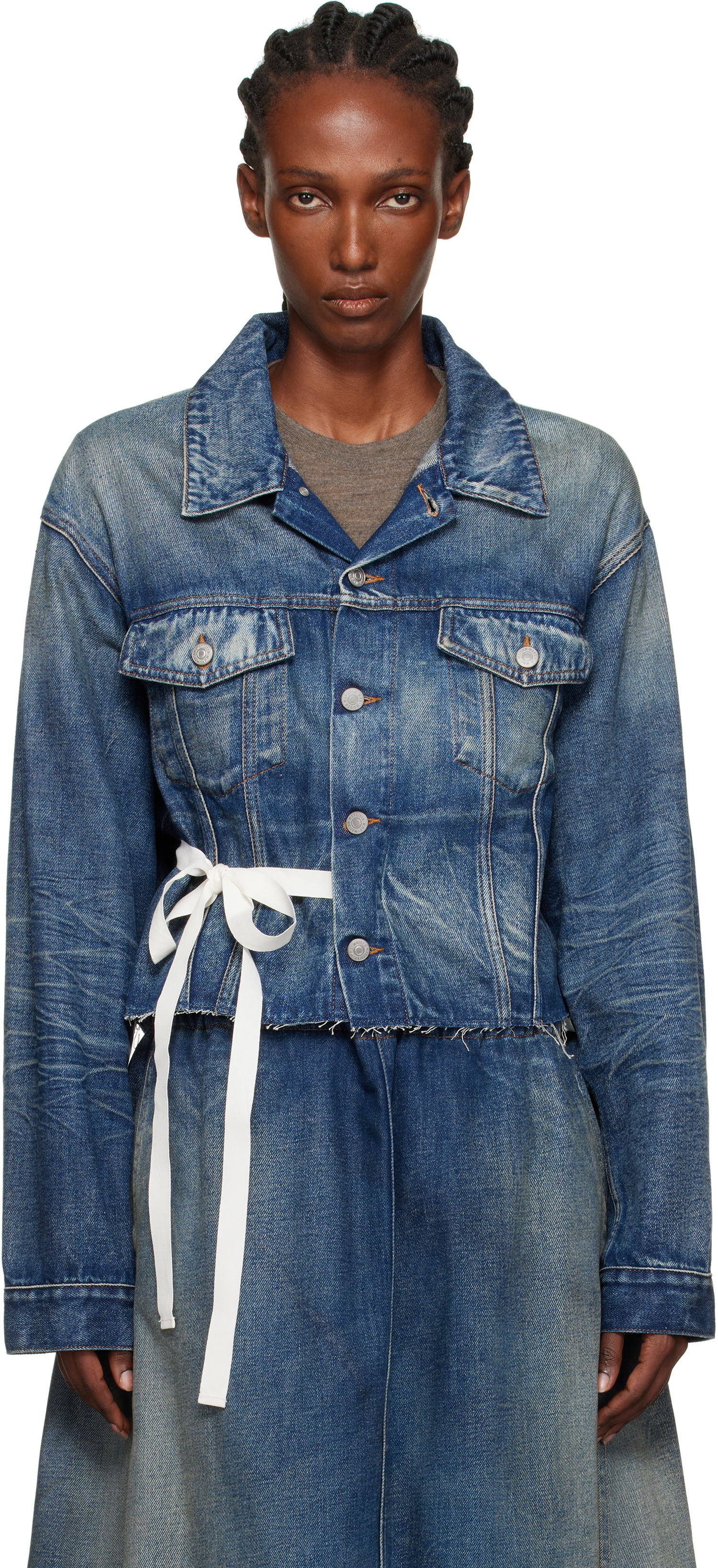 Jakna Maison Margiela MM6 Maison Margiela Cropped Denim Jacket with Tie Modra | S52AM0340 M30017, 0