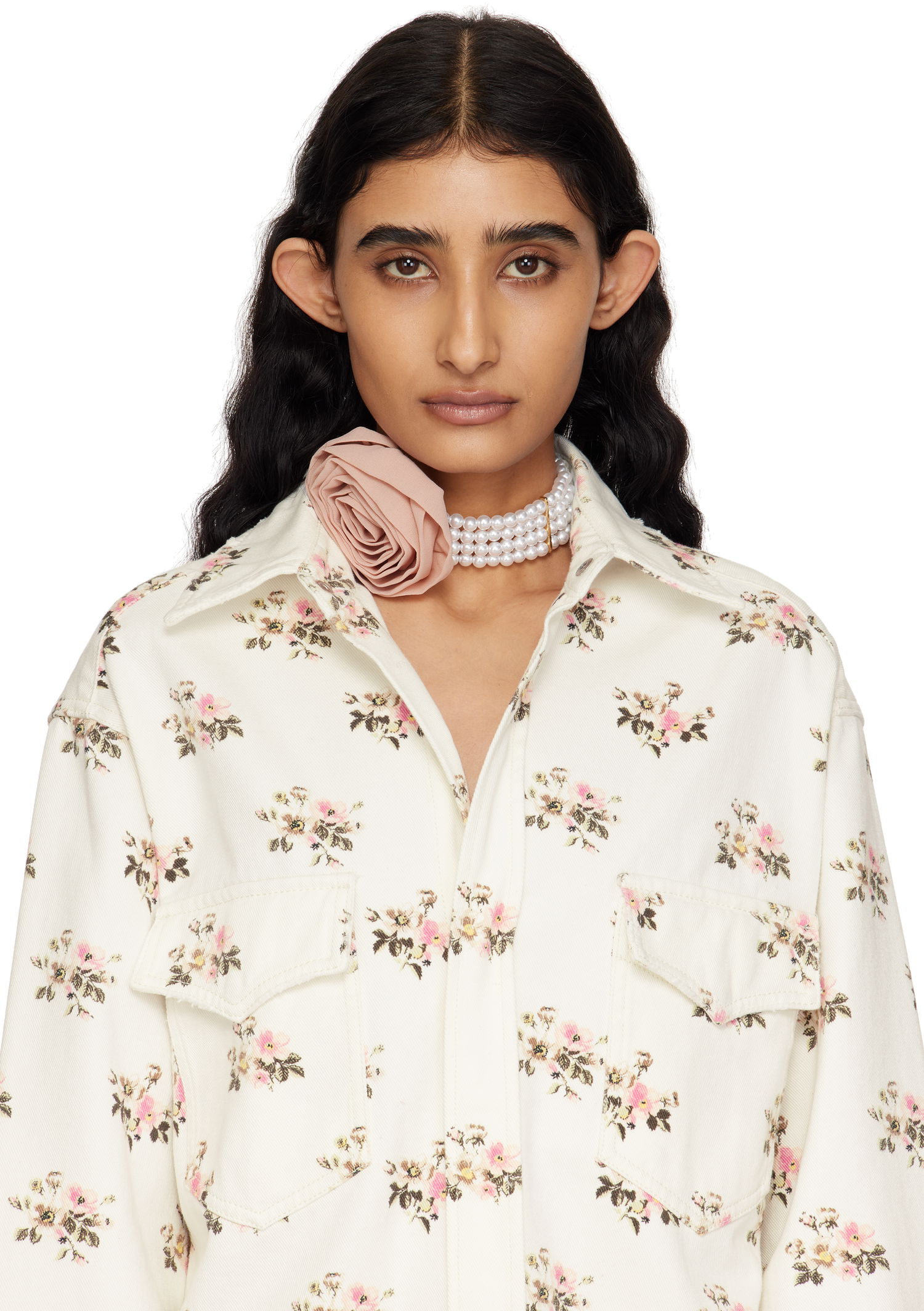 Ogrlica Blumarine Blumarine Faux-Pearl and 3D Rose Choker Kovinski | P522W331A, 1