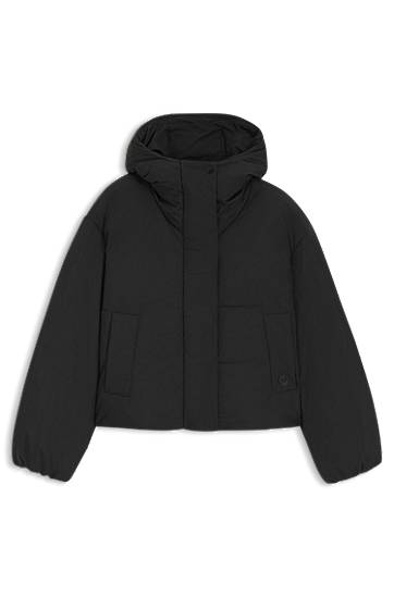 Puhovka BOSS Regular-fit Hooded Cropped Puffer Jacket Črna | 50546843