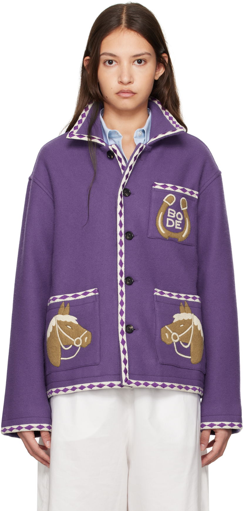 Jakna Bode Appliqué Horse Chore Jacket Lila | MRF24JA026