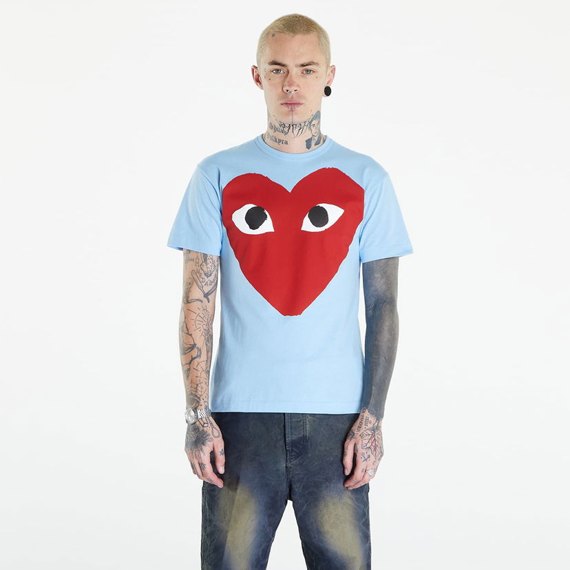 Majica Comme des Garçons PLAY Short Sleeve Logo Print T-Shirt UNISEX Blue Modra | AZT274 blue