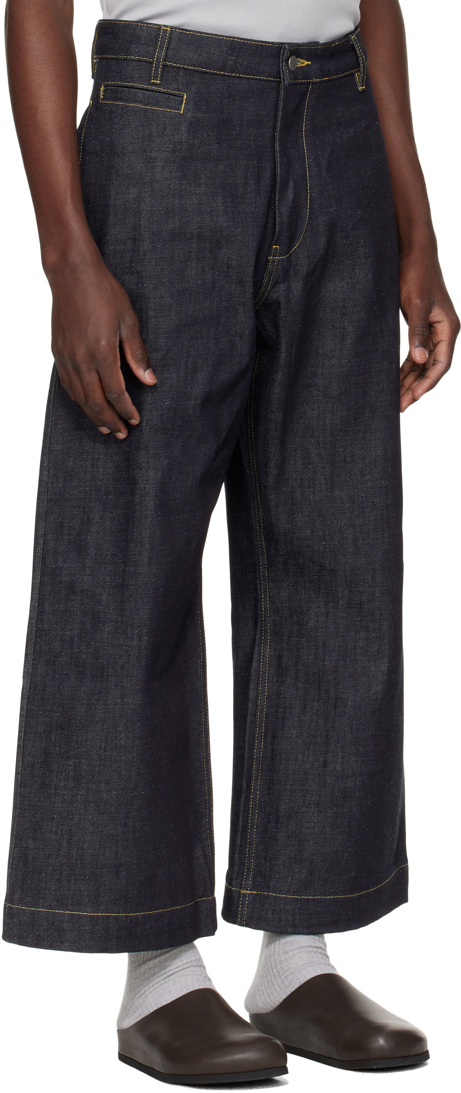 Kavbojke Studio Nicholson Pyad Wide-Leg Contrast-Stitch Denim Jeans Modra | PYAD SNM - 1246, 1