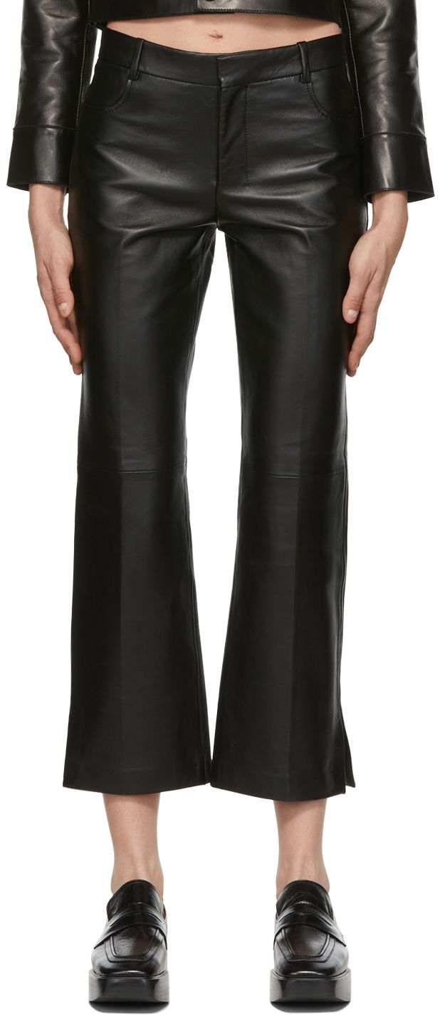Hlače AMI Cropped Leather Pants Črna | FTR011.519