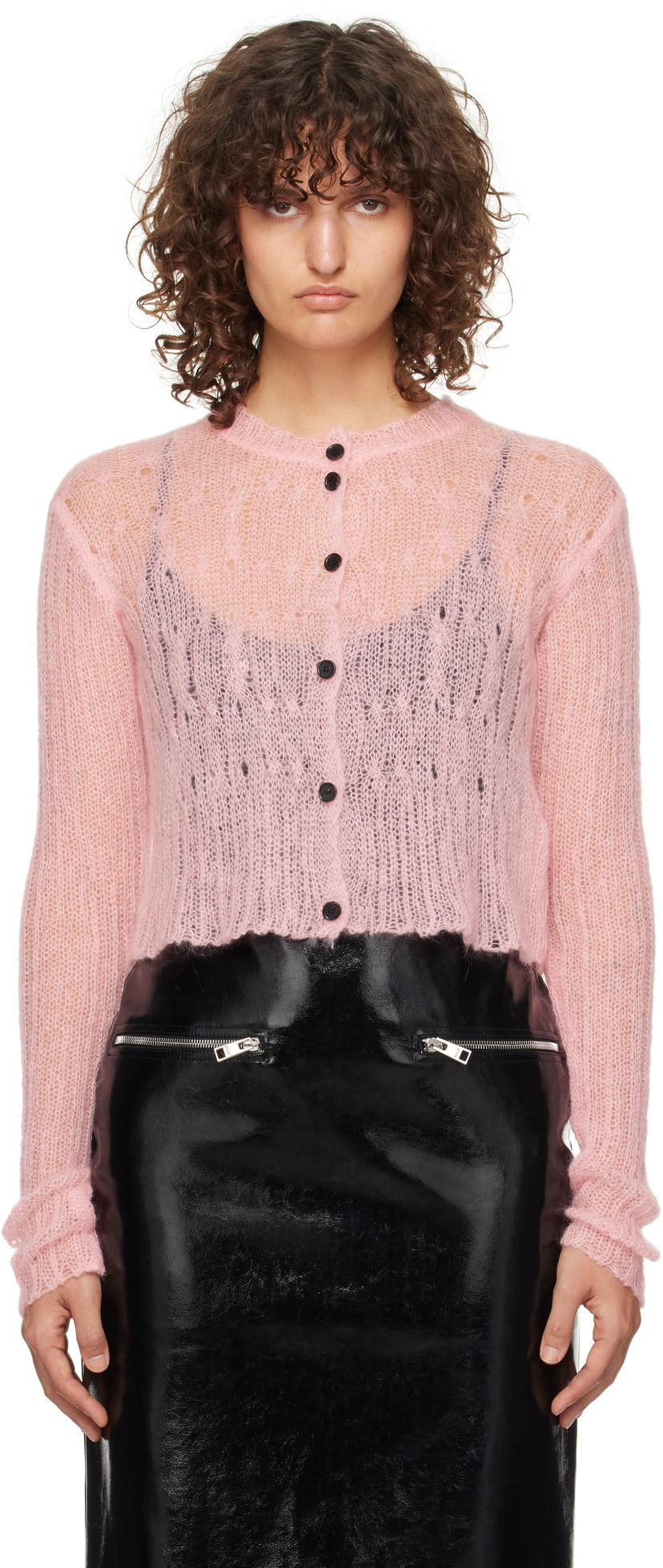 Pleteni pulover MSGM Knitted Cropped Cardigan Roza | 3742MDM216 247990