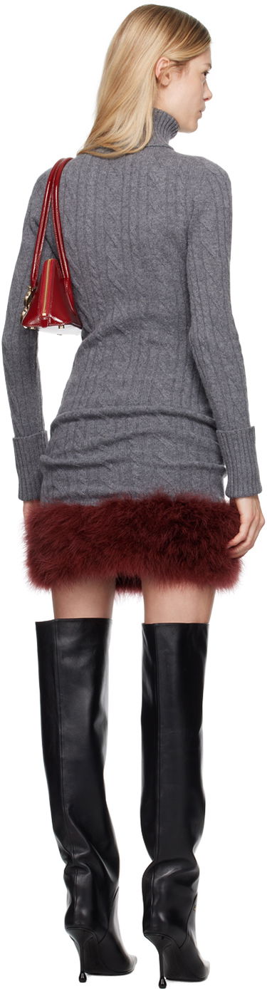 Obleke Blumarine Blumarine Turtleneck Dress With Fur Siva | A422A505A, 2