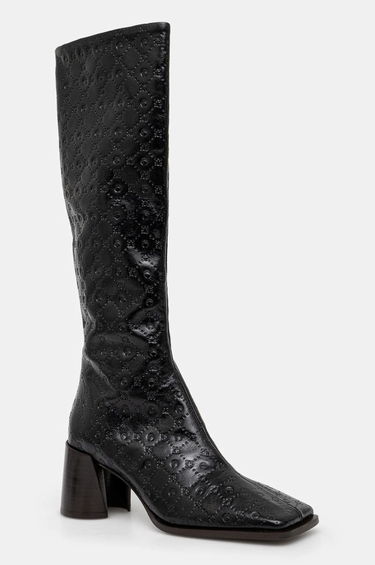 Superge in čevlji Marine Serre Moonogram Embossed Leather Ms Block High Heel Boots Črna | WFW038A.CLEA0051, 0
