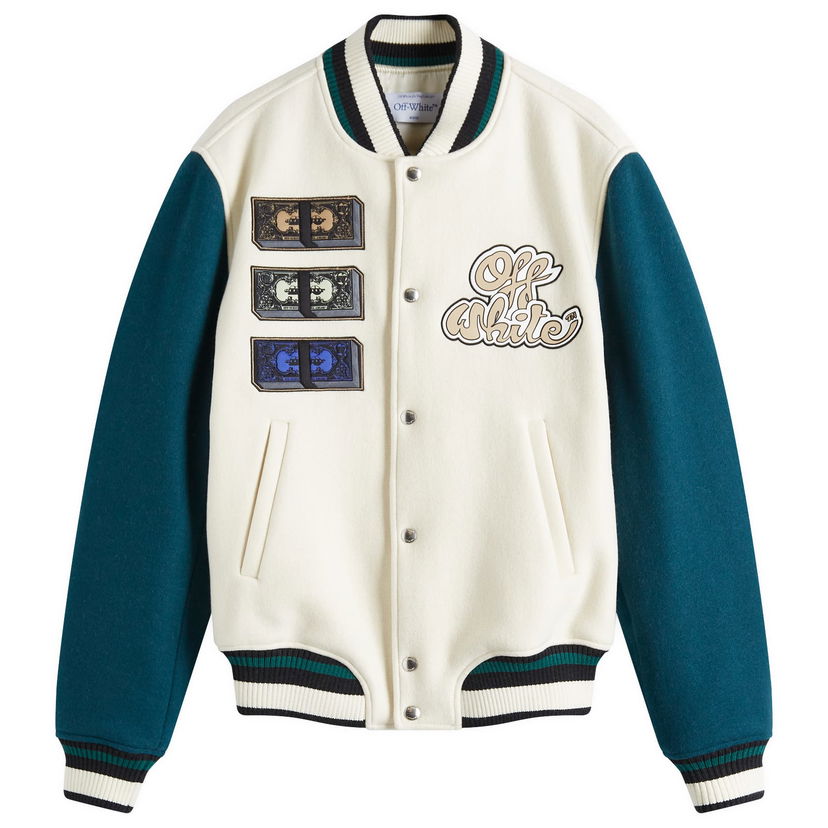 Bomber jakna Off-White Cash Wool Varsity Jacket, Size Small Bela | OMEH053S25FAB0020B84