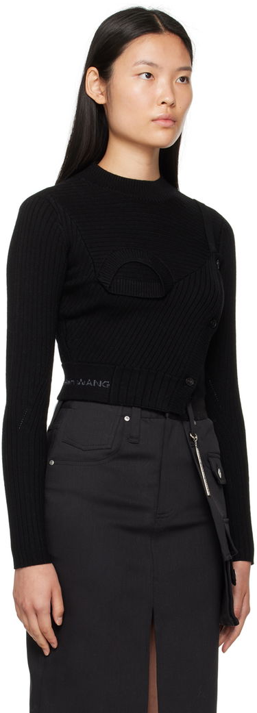 Pleteni pulover Feng Chen Wang Feng Chen Wang Ribbed Asymmetric Sweater Črna | FWF16KT02B, 1