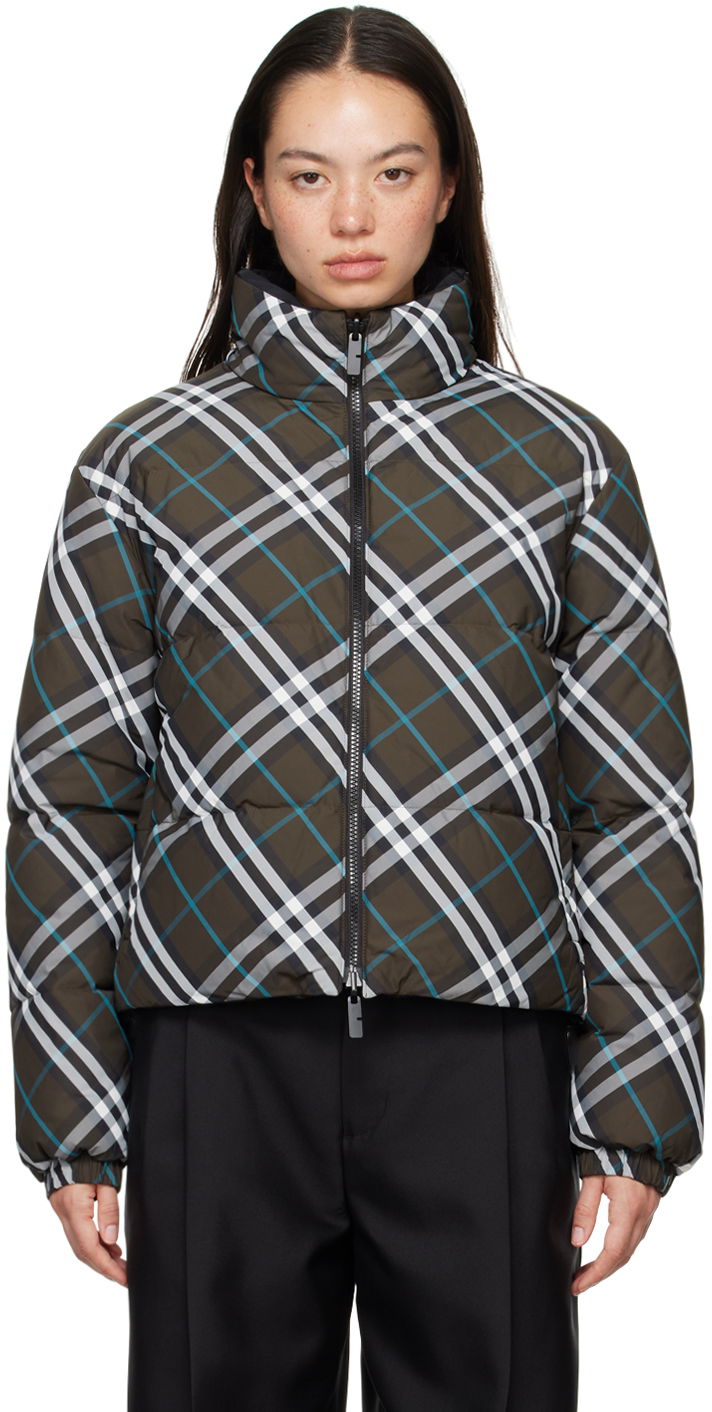 Puhovka Burberry Khaki Check Reversible Down Puffer Jacket Zelena | 8096131